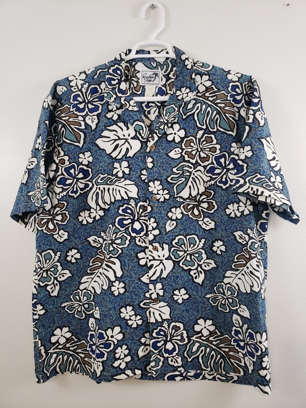 Vintage Paradise Style Hawaiian Shirt Mens Size XL Blue Floral Tropical Resort